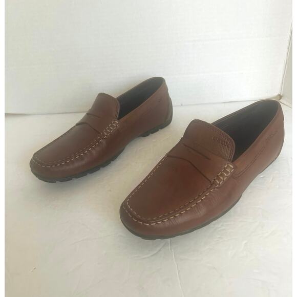 Geox Respira Brown Leather Penny Loafers Moccasin Flat Comfort Driving Shoes 10 - Picture 1 of 13